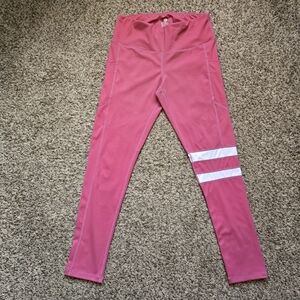 Pink High Waisted Striped Athletic Leggings with Pockets Size L Activewear